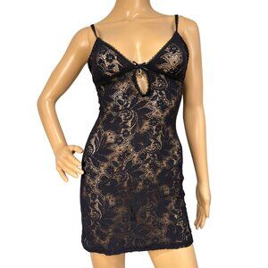 Y2K Victorias Secret Very Sexy Black Lace Babydoll Slip Dress Keyhole Size S
